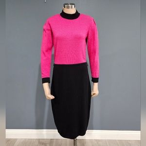 Vintage JOYCE KNITS Pink Black Knit Sheath Dress L/XL